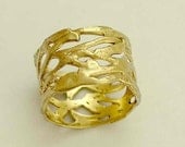 Wedding band - infinity  knot 14k Yellow brushed gold wide net  ring  - The love of your life