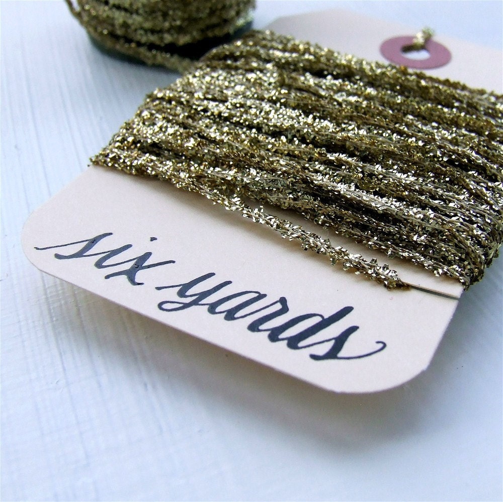 Gilded Gold Tinsel String, 6 yards of glittery, golden packaging twine for gift wrapping and crafts, Kisforcalligraphy