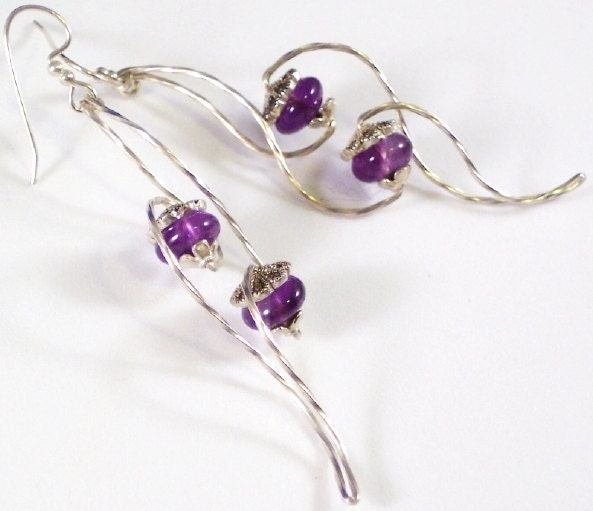 Art Deco Amethyst and Marcasite Double Spiral Earrings in Sterling Silver