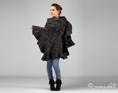 Felted shawl - Elegant Grey shades Wavy Ruffle - 2 in 1 Two side wearable - Handmade silk and wool - Special Occasion