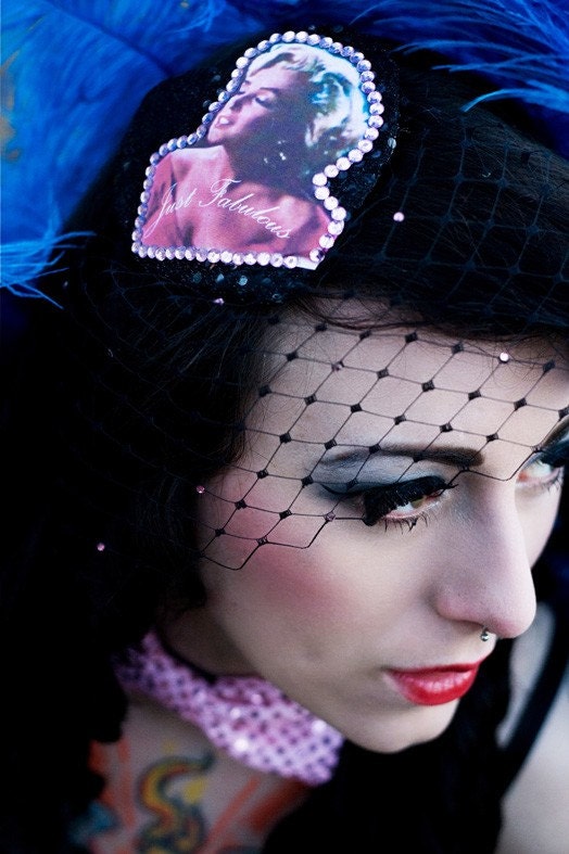 Marilyn Monroe Sequin Heart Cocktail Hat, Burlesque, Rockabilly, in many colours