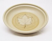 Handmade Stoneware Quiche with a Maple Leaf in the Center in Sand and GoldenTan