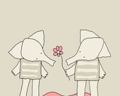 Baby Nursery Art Print, Nursery Decor, Elephants in Love, Elephant Nursery Art