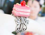 pink icing strawberry cake ring. cute deco sweets confection.