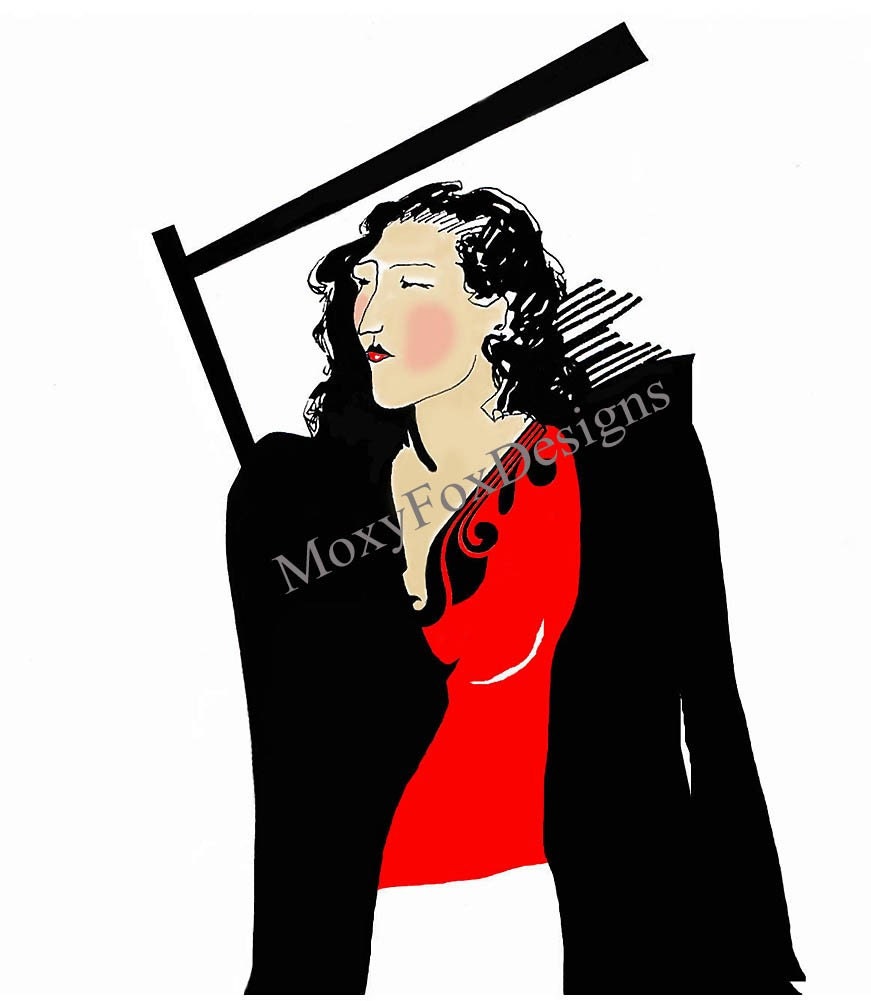 Art -- CHINESE FASHION Girl/  Fine Art Print Portrait Sexy Elegant Sophisticated Red Black Free US Shipping