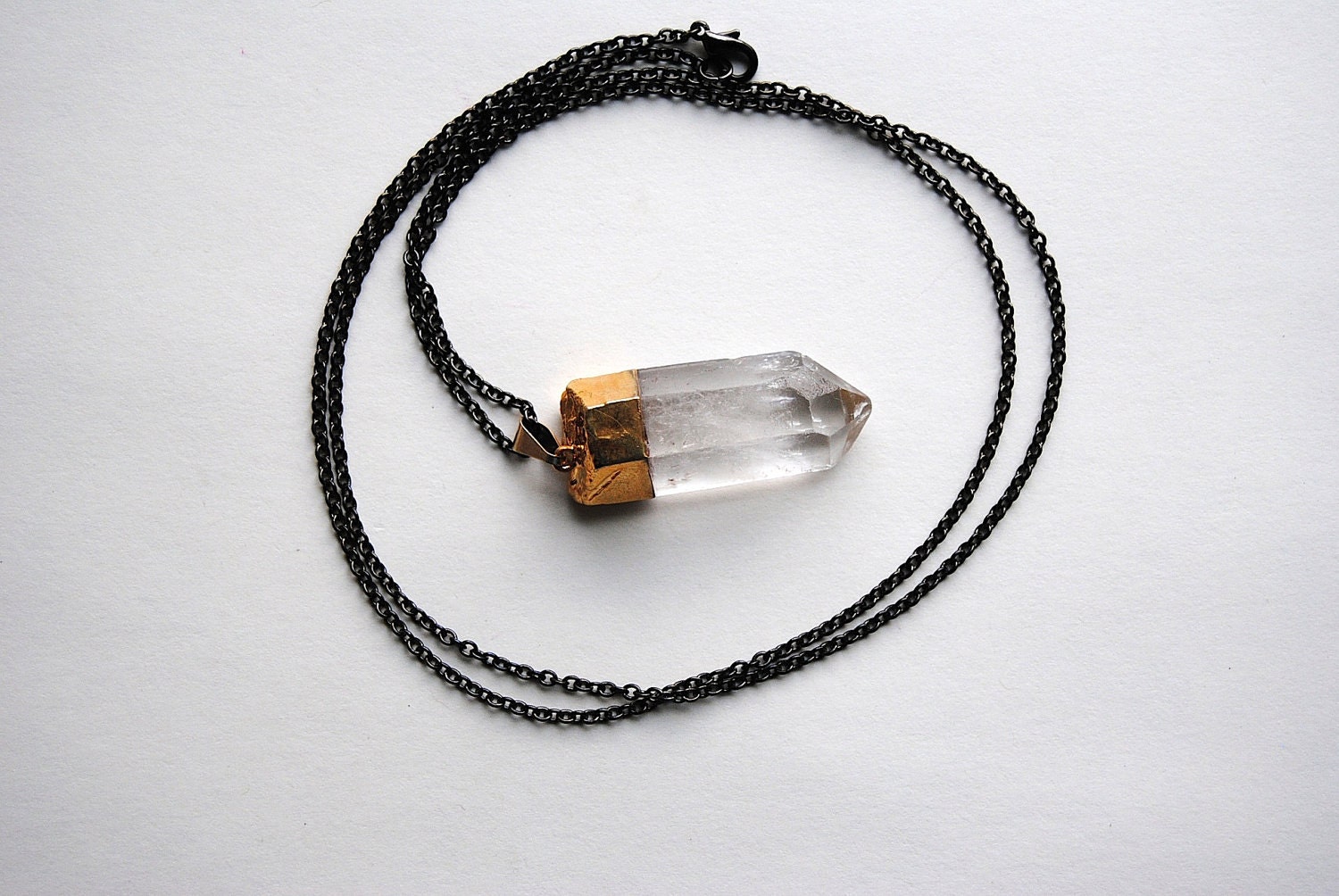 Crystal Necklace - Gold Dipped Raw Quartz - LARGE - Handmade Jewelry - Free Shipping in the US - Summer Fashion