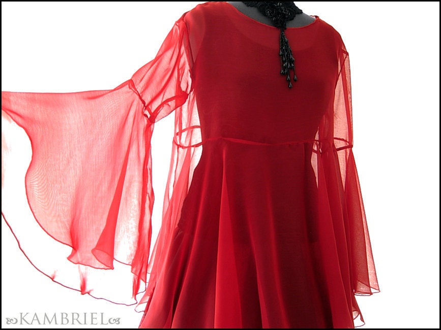 Red Chiffon Shadowen Blouse - Brand New by Kambriel
