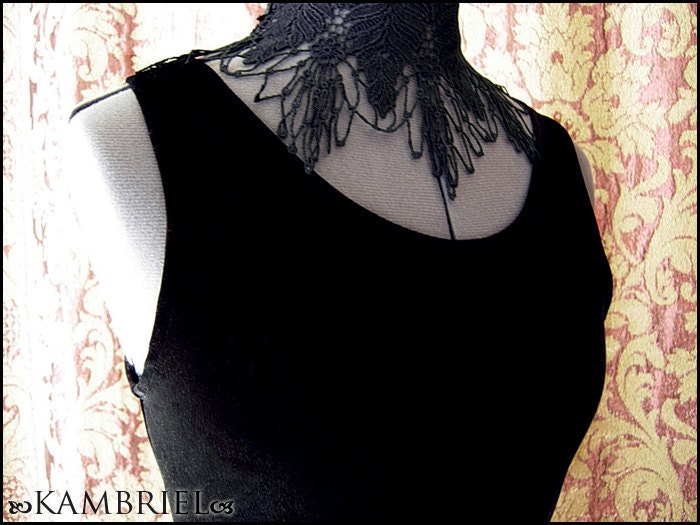 Jet Black Stretch Velvet Sleeveless Top by Kambriel - Brand New