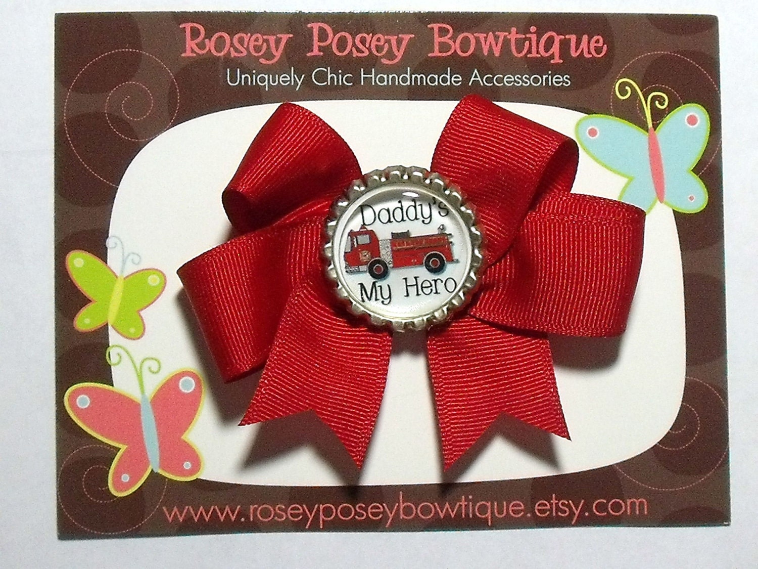 Daddy's My Hero Fireman's Daughter Boutique Hair Bow - A Rosey Posey Bowtique Exclusive