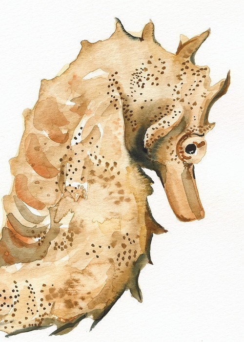 Seahorse art- Archival print, nautical decor