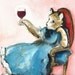 Cat art, wine- "A Hard Day" -cat watercolor print, hostess, entertaining, wine lover