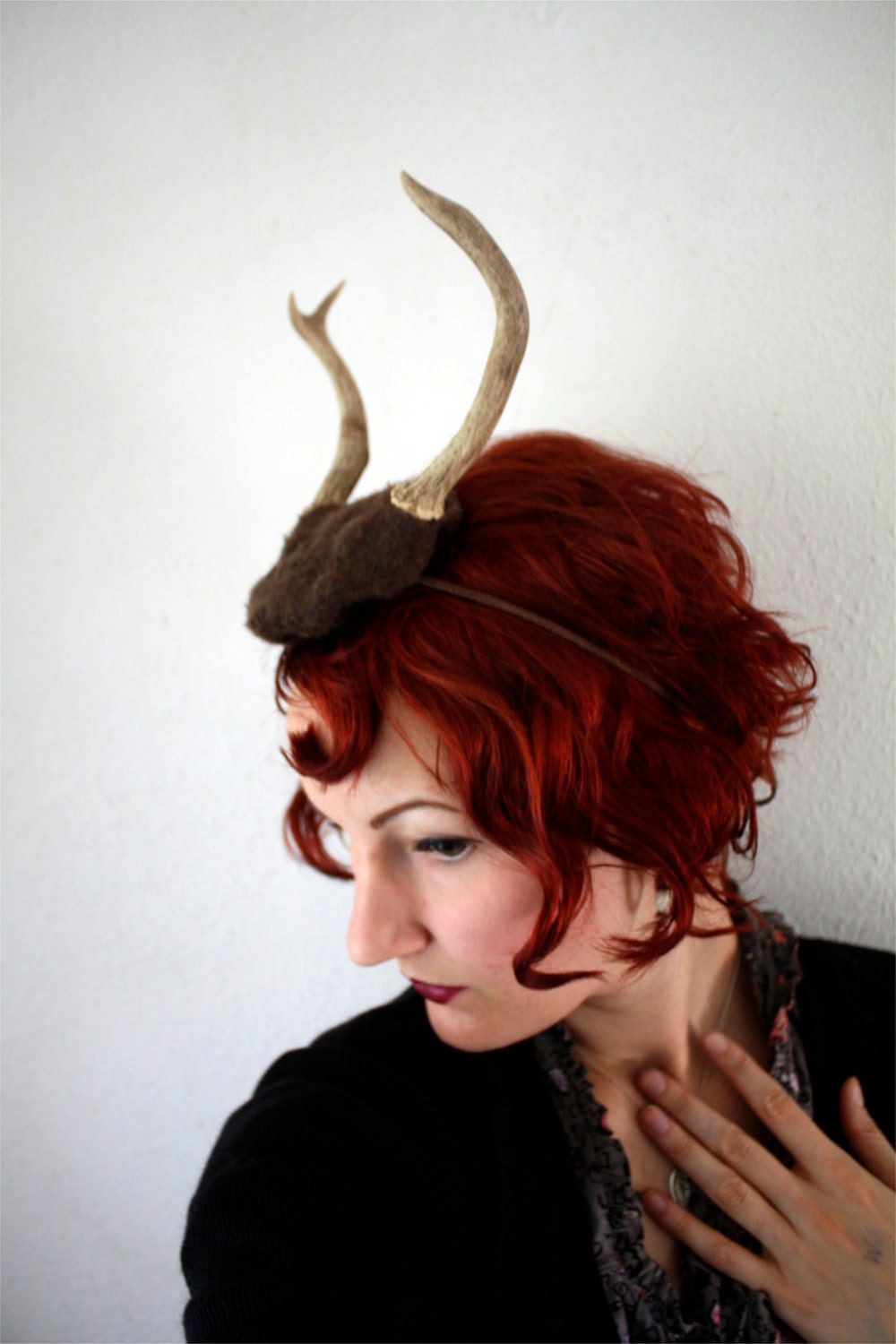 Deer Antler Headband - Dark brown with natural antlers