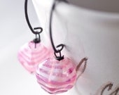 Magenta glass earrings Vintage glass beads ox sterling silver