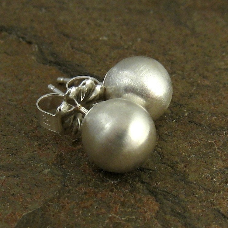 Sterling Silver Ball Stud Earrings Brushed Satin Finish XL 8mm, Minimal Silver Jewelry, Silver Stud Earrings