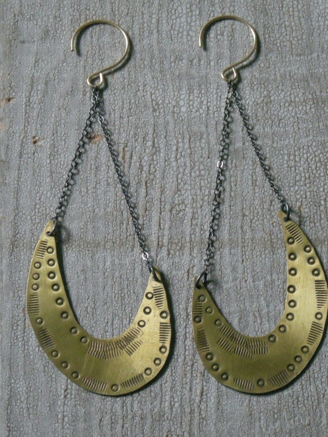 Madina Earrings - hand stamped brass earrings