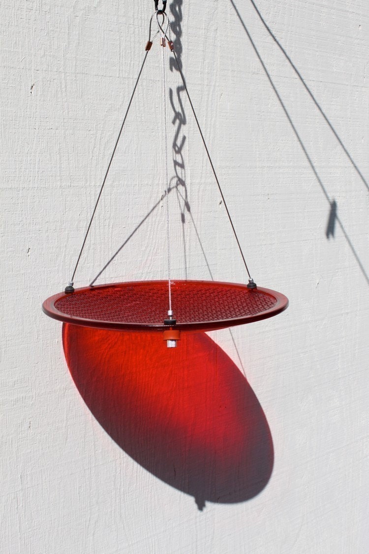 12" hanging Bird Feeder or bird bath red glass used traffic light eco-friendly