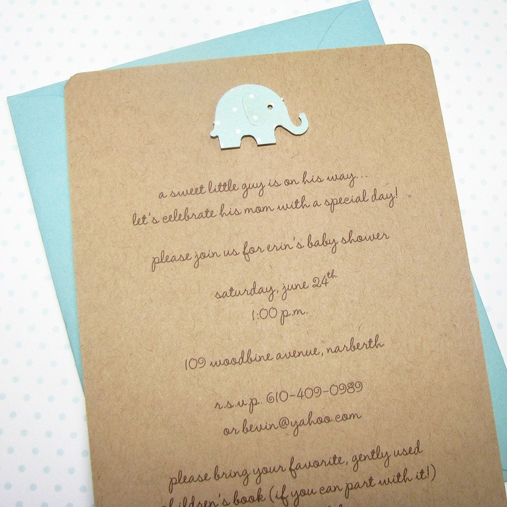 elephant boy baby shower invitations 100% recycled kraft stock, handmade, pool polka dot - set of 8