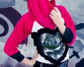 Up-Cycled Harajuku Vintage Pink Velour Fashion Sweater with Appliqué Lone Wolf & Pink Swarovski Crystals by Janice Louise Miller