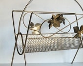 Vintage Magazine Rack Metal Mid Century with Ivy, Storage Organizer