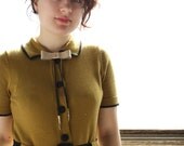 Bow Tie Bolo - Cream Embossed Leather, Brass Ball Tips - 2 available