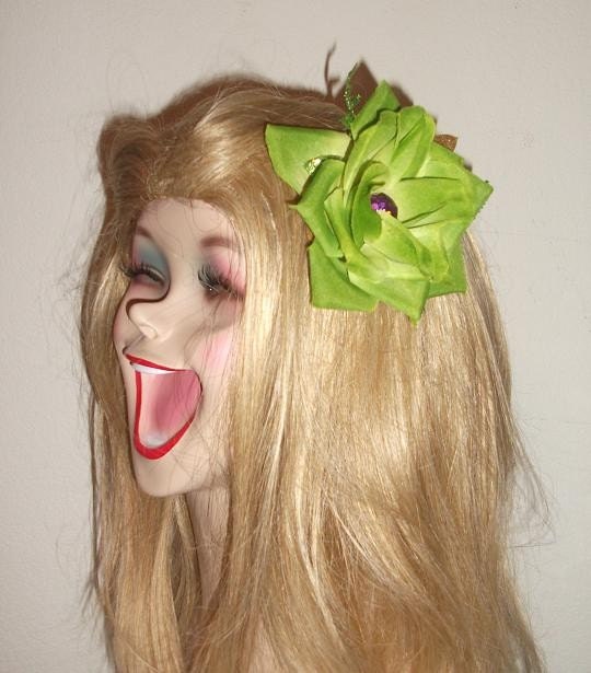Henriette - Green Purple n Gold Rose Fascinator for Mardi Gras