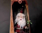 Primitive Santa Art Doll and His Handmade Throne - Collectible Folk Steampunk Art Christmas holiday figurine home decor