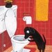 Funny Dog Art Print 5x7 Black Lab Drinks Out of Toilet in Red Bathroom