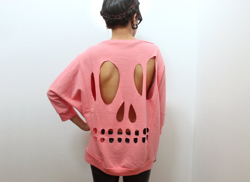 Pink Skull Cut-Out Sweatshirt - L