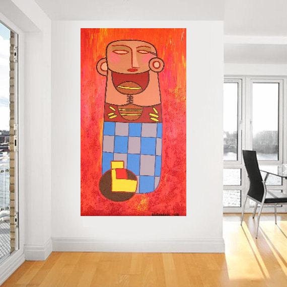 The bakers beautiful wife... original painting, 16.3x31.5", 41x80 cm, acrylic, mixed media, canvas, figure, abstract, surreal, fantasy
