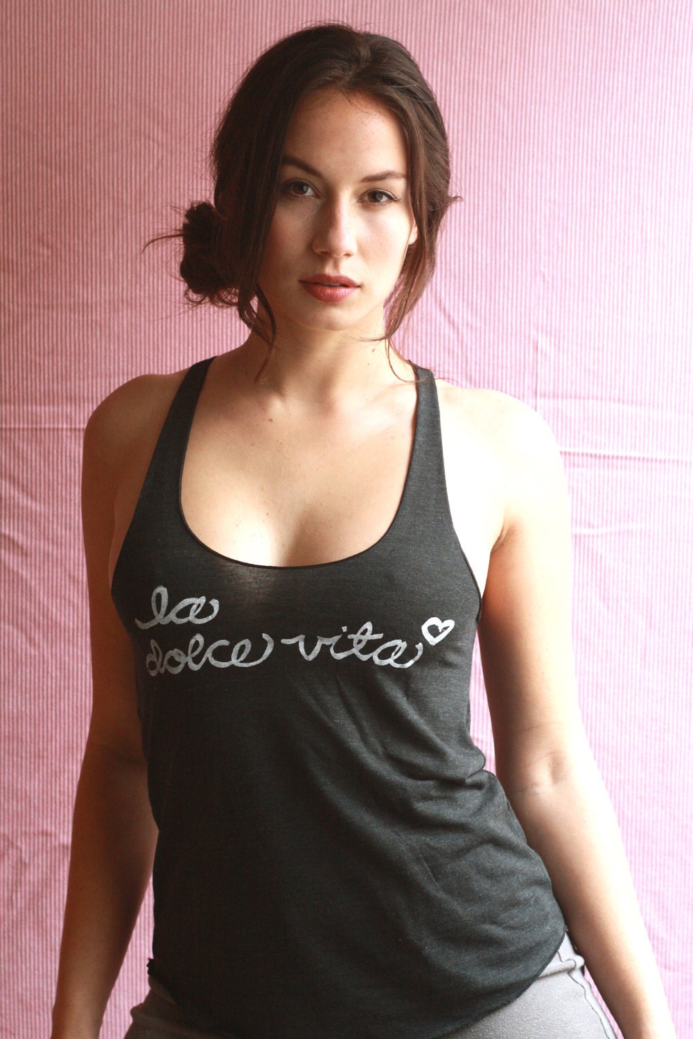 Italian Quote "La Dolce Vita". SMALL Ladies' Racerback Tank in Black