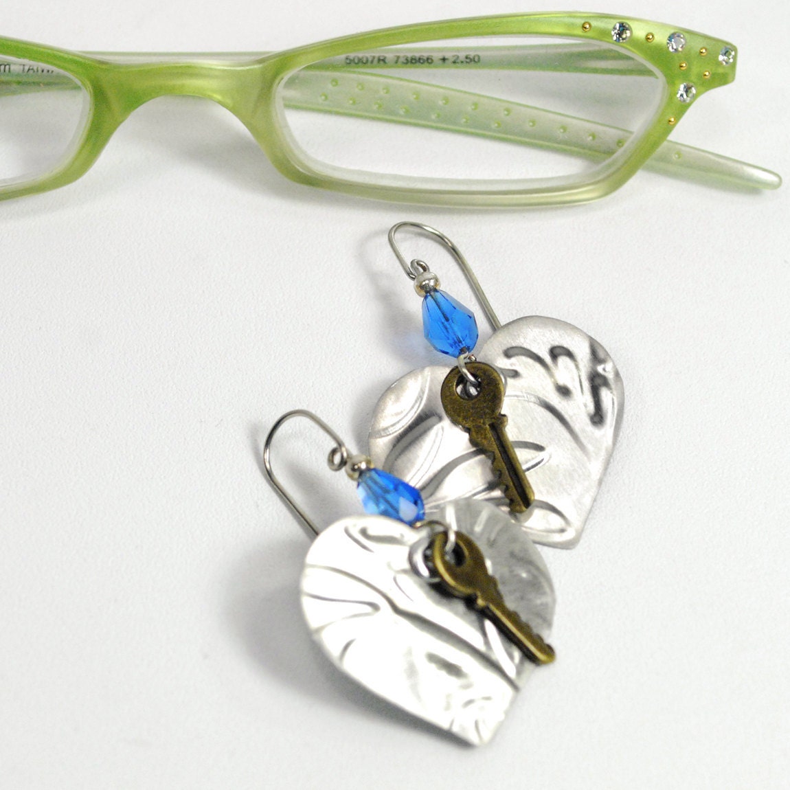 Recycled Jewelry Heart Earrings