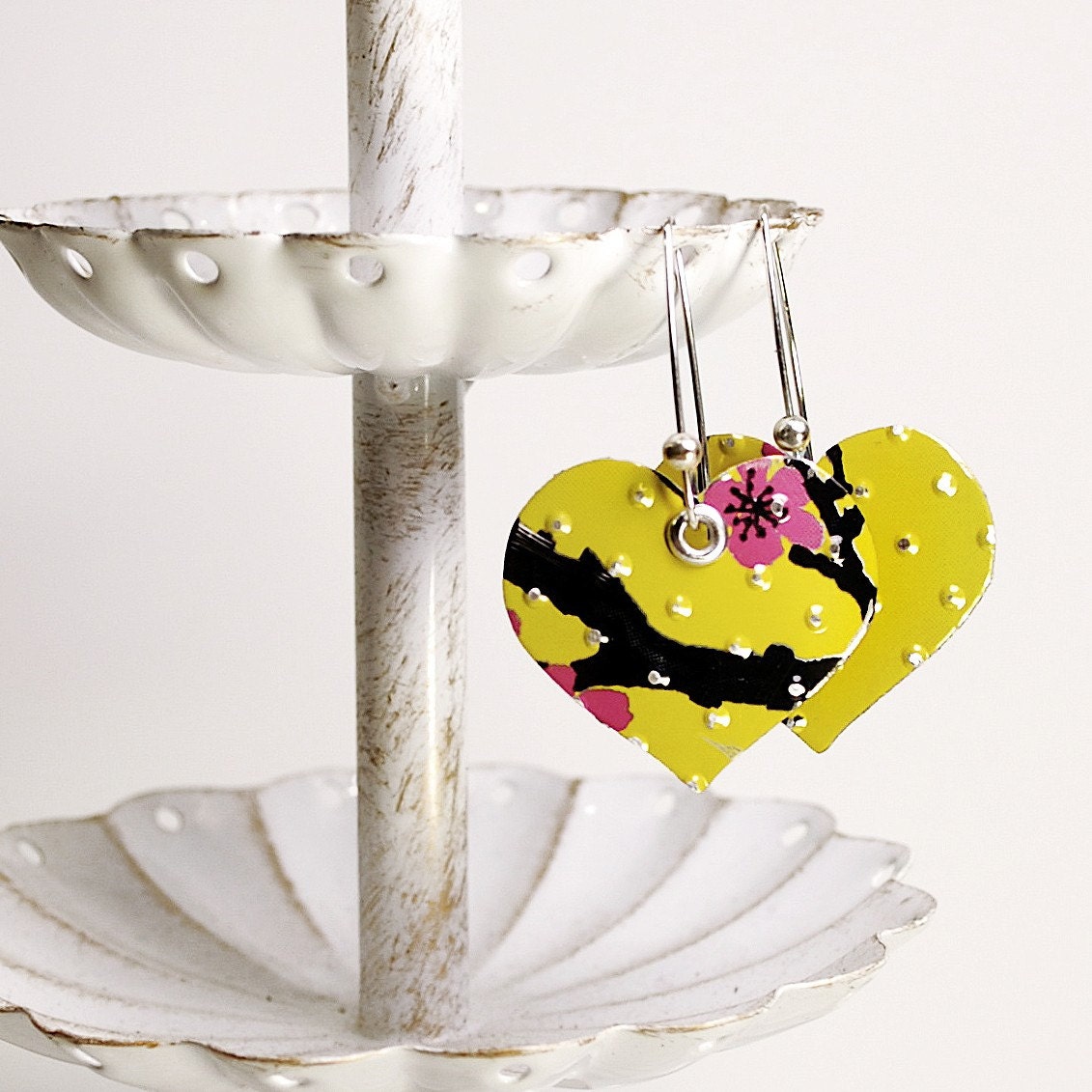 Recycled Jewelry heart earrings