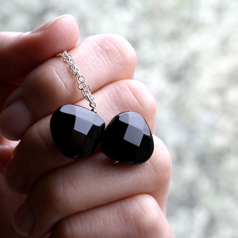 Black Onyx Necklace . Bow Necklace . Bow Tie Necklace . Black Bridesmaid Sets . Wedding Prop . Mustache Necklace - Black Swan Collection