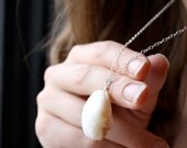 Sea Shell Necklace . Big White Shell Pendant Necklace . Oversized Pendant . Beach Wedding Jewelry . Silver Chain Necklace - Ocracoke