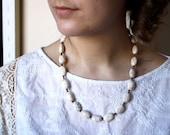Long White Necklace . White Howlite Necklace . Bird's Egg Necklace . Natural Stone Necklace . Long Beaded Necklace - Taurus Collection