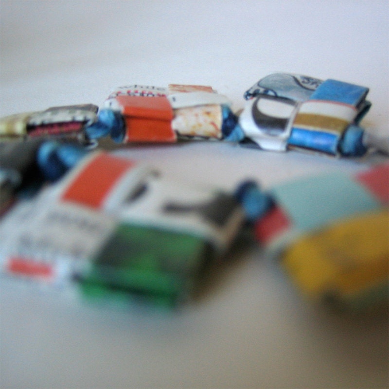 Eco Necklace on Hemp Cord With Drop Made With Reclaimed Paper - Colorful & Happily Earth Friendly