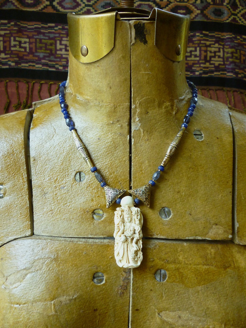 Goddess Lakshmi necklace, sapphire and iolite
