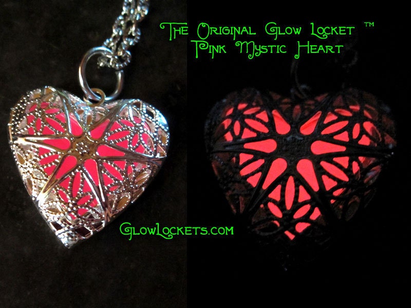 Pink Mystic Heart Glow Locket Glowing in the dark Silver