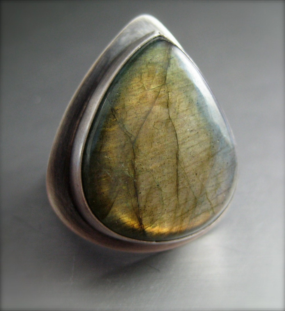 reserved for lauramacmac. Orange Flash. Labradorite Ring. Oxidized Sterling Silver.