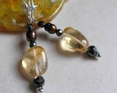 Citrine and Gemstone Drop Earrings- Citrine, Hematite, Pearl and Silver Drop Earrings