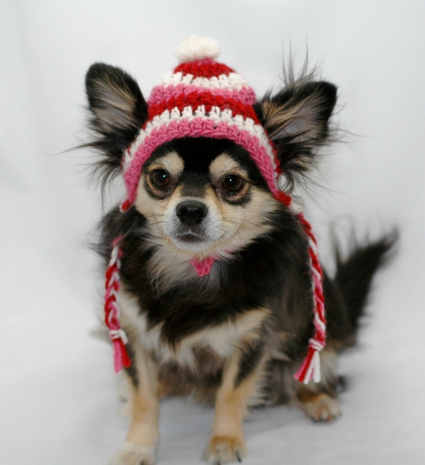 Dog hat crocheted, XS/SM, Pink, Red, White, Valentines Day favorite