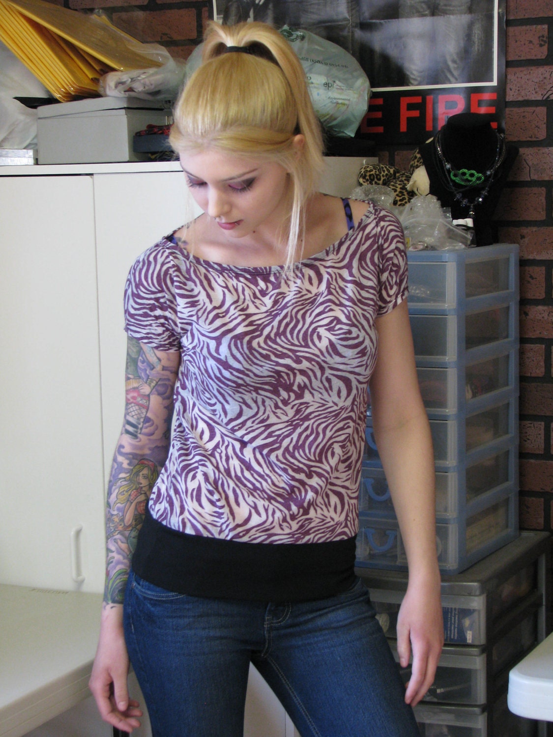 SALE Purple and White Burnout Zebra Slouchy Top Cute and Comfortable Spikyjoo