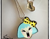 Sale Acrylic Plexiglass necklace printed laser cut ''CRYING BLUE'' Kawaii