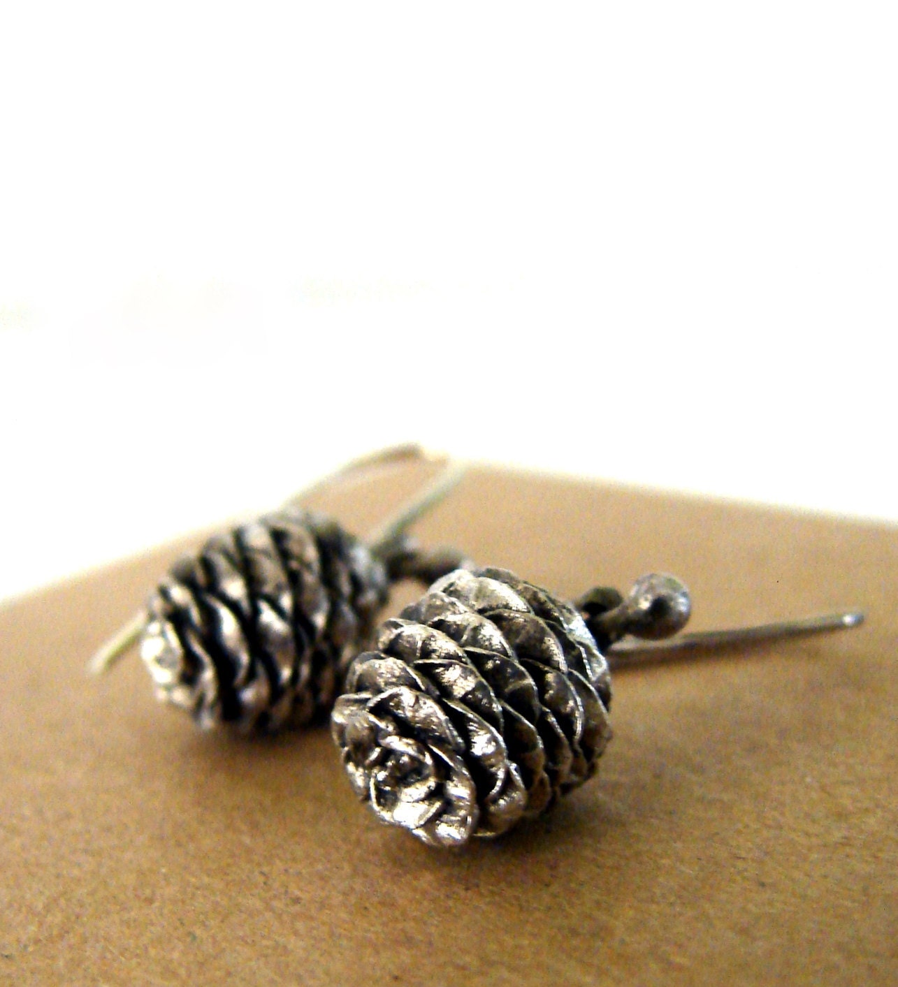 Pine Cone Dangle Earrings Sterling Silver Woodland Series