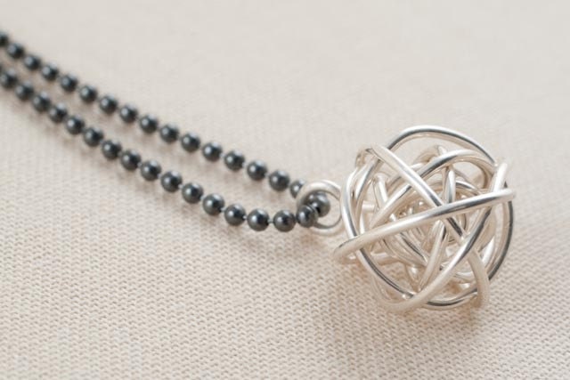 Wire Wrapped Necklace, Everyday pendant, Single wireball pendant with ball chain, oxidized silver