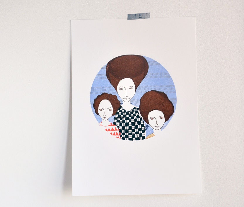 Big Headed Women - original art gocco print