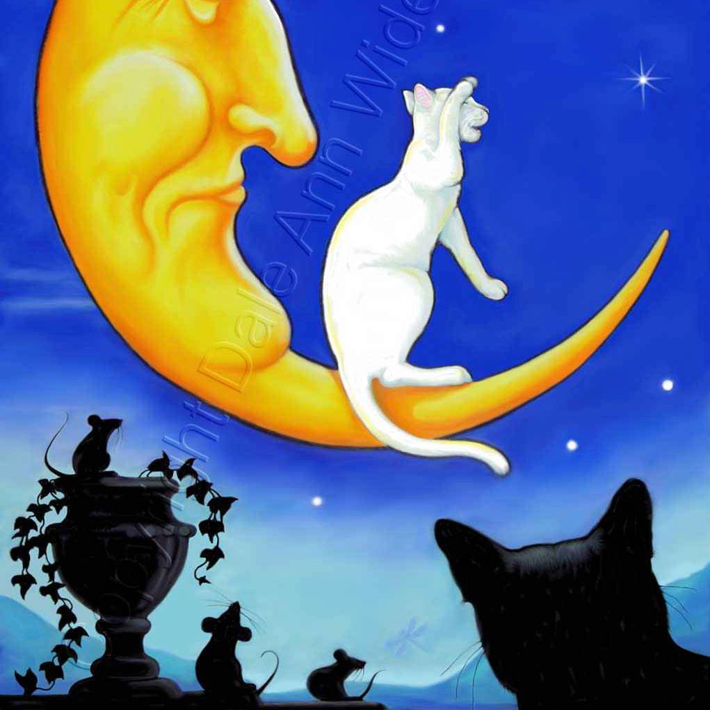 Cat Man in the Moon Silhouette Romeo Juliet Mouse Art Print 5x7 Romeow, Oh Romeow