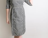 1950s Dress - Vintage Gingham Dress Black and White Robert Kirk Mad Men Dress - Medium