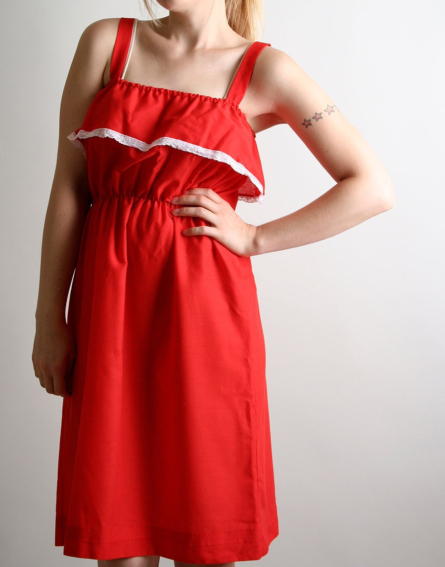 Vintage 1980s Sundress - Cherry Red Dolly Sweetheart Spring Summer Fashion