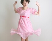 Vintage 1960s Dress - Bubblegum Pink Ruffle Flower Petal Dolly Dress - Small